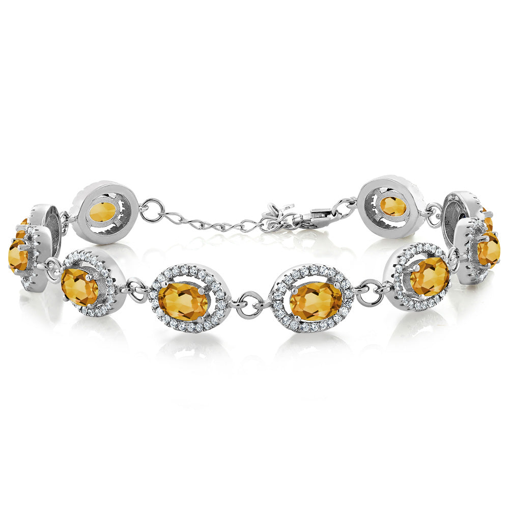 Gem Stone King 8-17 Cttw Oval Halo Statement Tennis Bracelet For Women | 925 Sterling Silver | 7X5MM Gemstone Birthstone | 7.5 Inch | Jewelry Gifts for Mom Wife Her