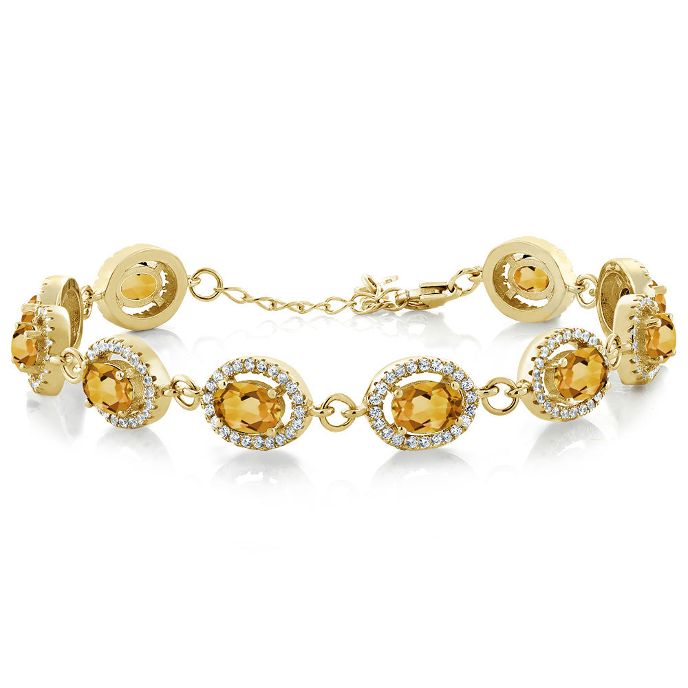 Gem Stone King 18K Yellow Gold Plated Silver 7X5MM Oval Gemstone Birthstone Tennis Bracelet For Women | Size 7.5 Inch | Fine Jewelry Gifts for Women Her Mom Wife