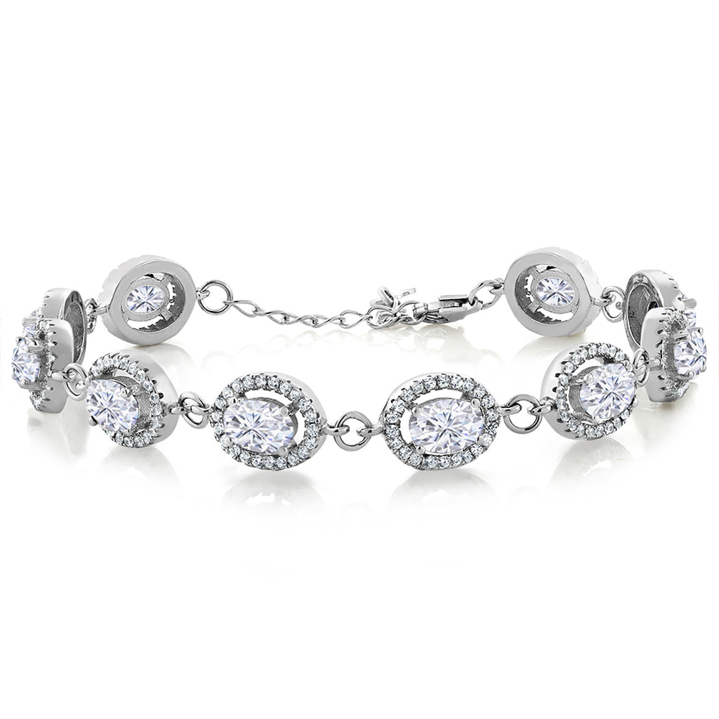 Gem Stone King 8-17 Cttw Oval Halo Statement Tennis Bracelet For Women | 925 Sterling Silver | 7X5MM Gemstone Birthstone | 7.5 Inch | Jewelry Gifts for Mom Wife Her