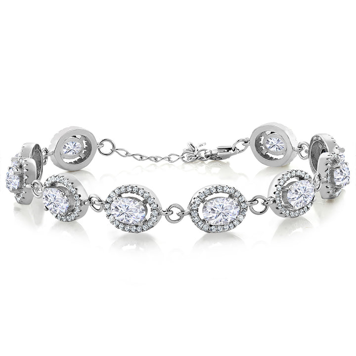 Gem Stone King 8-17 Cttw Oval Halo Statement Tennis Bracelet For Women | 925 Sterling Silver | 7X5MM Gemstone Birthstone | 7.5 Inch | Jewelry Gifts for Mom Wife Her