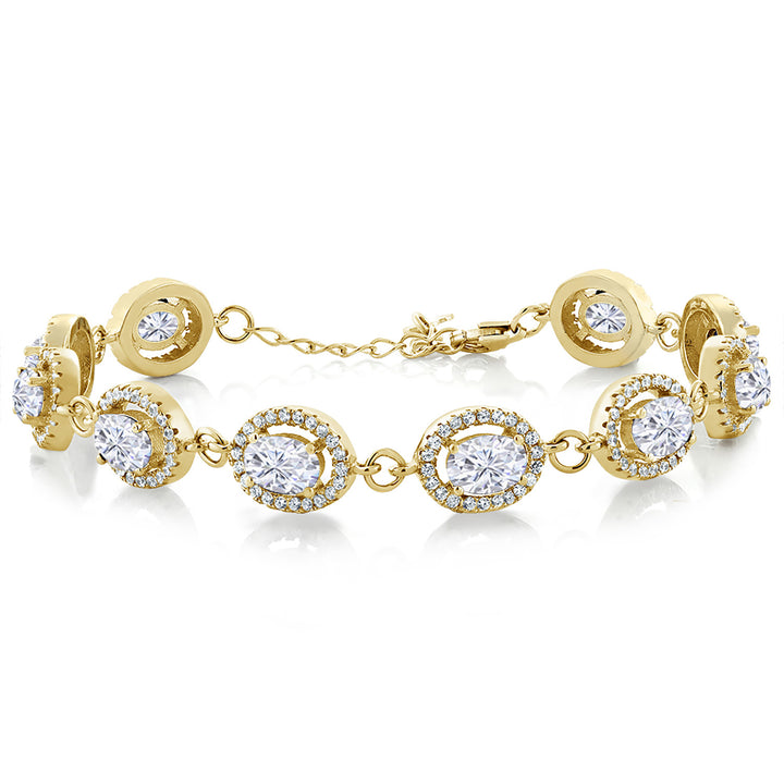 Gem Stone King 18K Yellow Gold Plated Silver 7X5MM Oval Gemstone Birthstone Tennis Bracelet For Women | Size 7.5 Inch | Fine Jewelry Gifts for Women Her Mom Wife