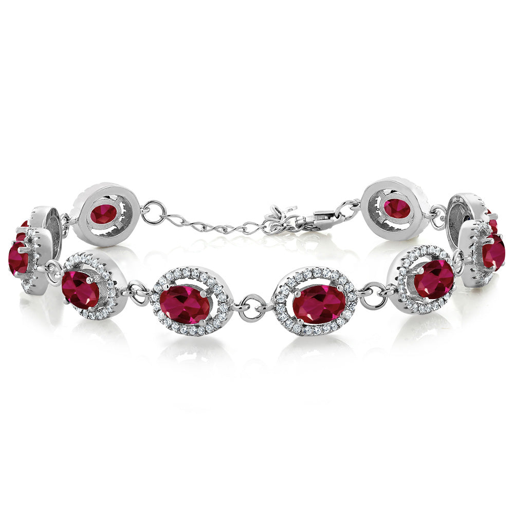 Gem Stone King 8-17 Cttw Oval Halo Statement Tennis Bracelet For Women | 925 Sterling Silver | 7X5MM Gemstone Birthstone | 7.5 Inch | Jewelry Gifts for Mom Wife Her