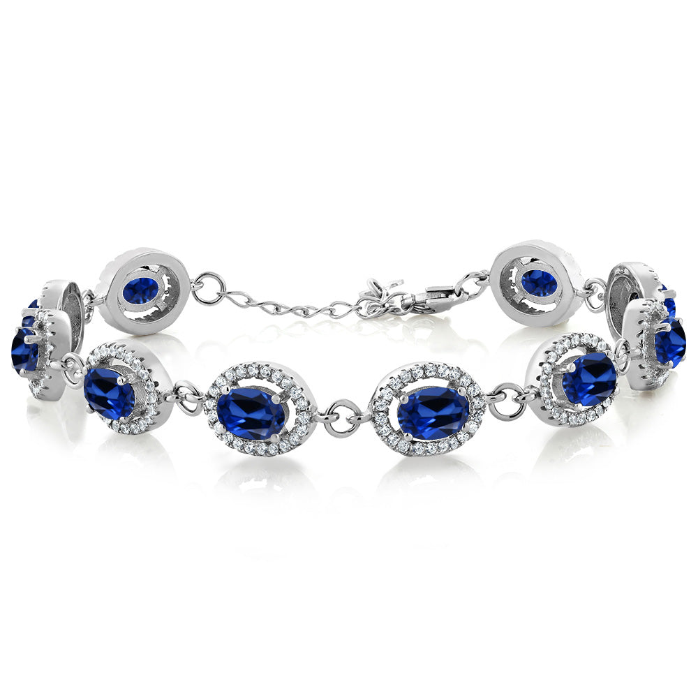 Gem Stone King 8-17 Cttw Oval Halo Statement Tennis Bracelet For Women | 925 Sterling Silver | 7X5MM Gemstone Birthstone | 7.5 Inch | Jewelry Gifts for Mom Wife Her