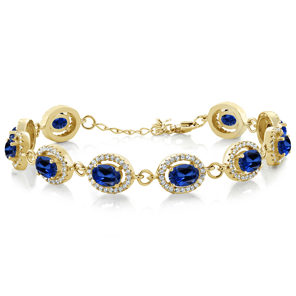 Blue Created Sapphire - September_Bracelet in 925 Yellow Gold Plated Silver