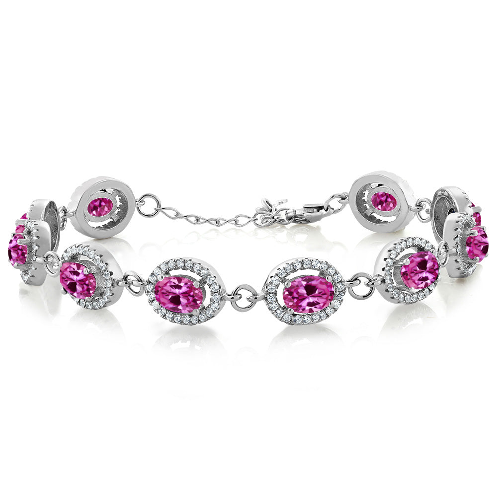 Pink Created Sapphire - September_Bracelet in 925 Sterling Silver