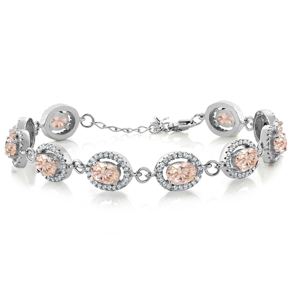 Gem Stone King 8-17 Cttw Oval Halo Statement Tennis Bracelet For Women | 925 Sterling Silver | 7X5MM Gemstone Birthstone | 7.5 Inch | Jewelry Gifts for Mom Wife Her