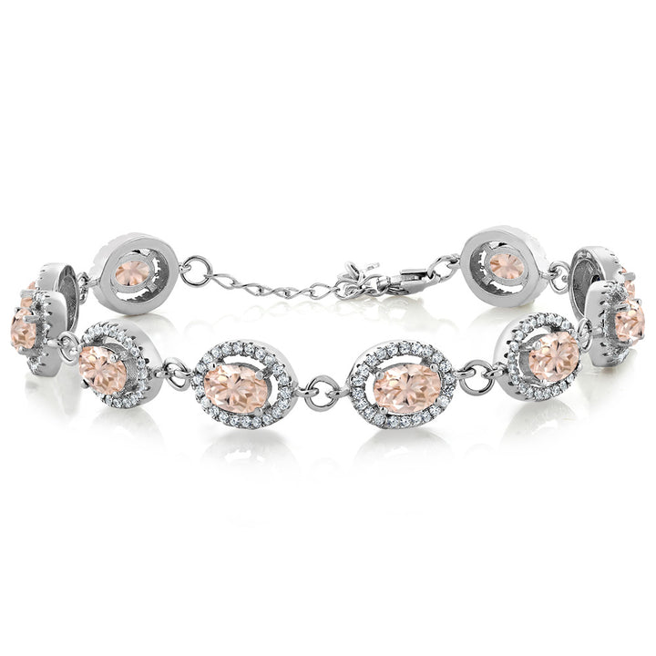 Gem Stone King 8-17 Cttw Oval Halo Statement Tennis Bracelet For Women | 925 Sterling Silver | 7X5MM Gemstone Birthstone | 7.5 Inch | Jewelry Gifts for Mom Wife Her