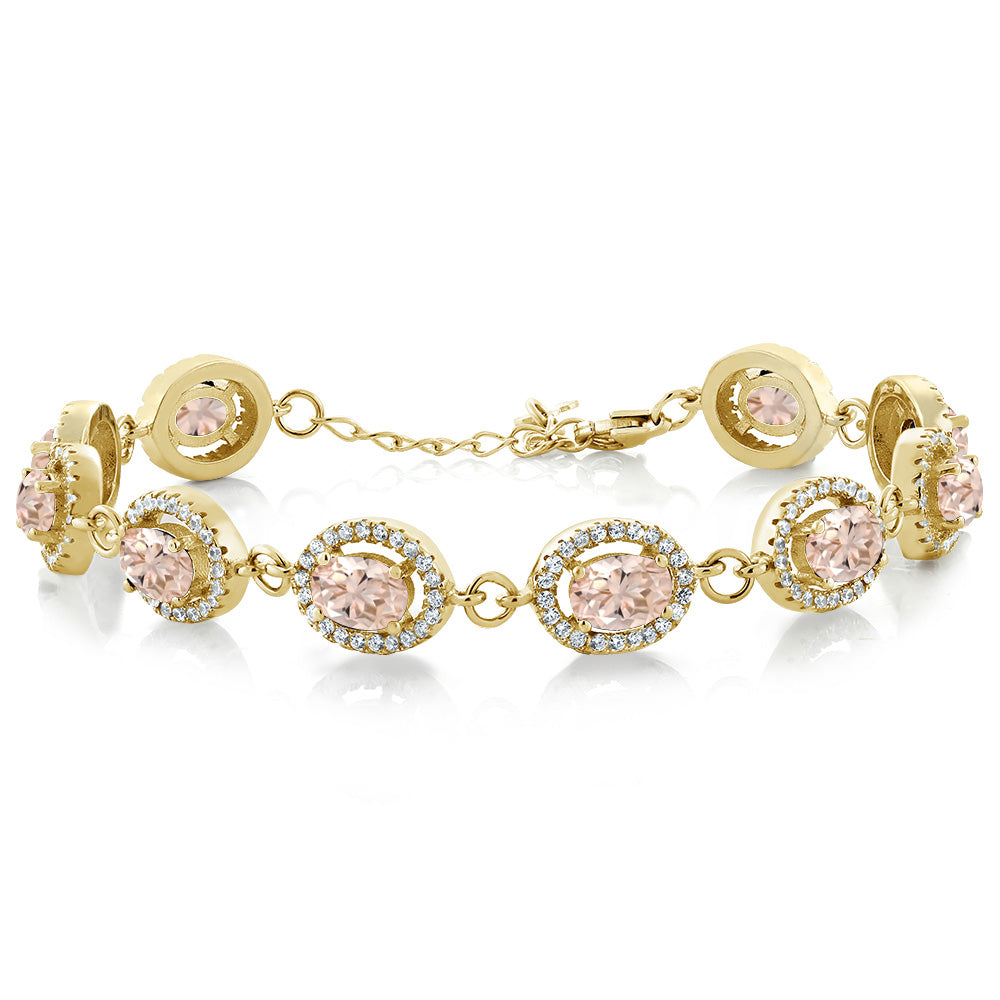 Gem Stone King 18K Yellow Gold Plated Silver 7X5MM Oval Gemstone Birthstone Tennis Bracelet For Women | Size 7.5 Inch | Fine Jewelry Gifts for Women Her Mom Wife