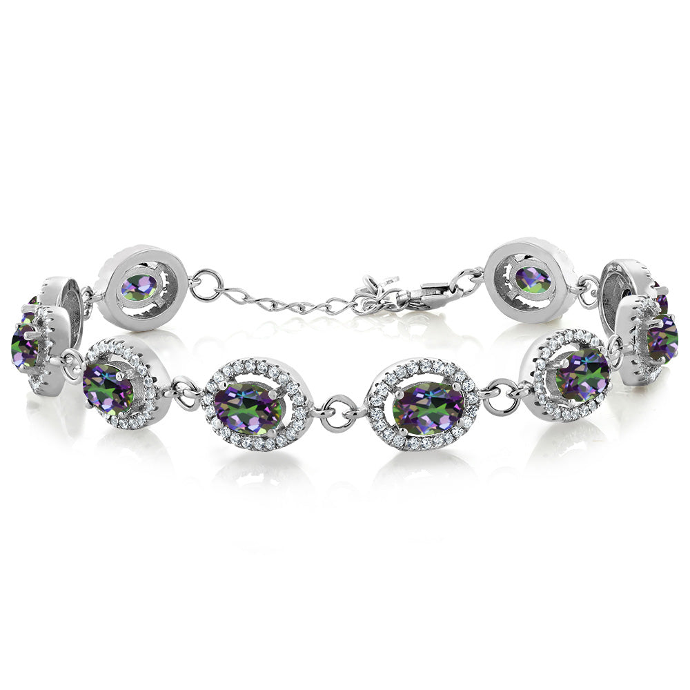 Gem Stone King 8-17 Cttw Oval Halo Statement Tennis Bracelet For Women | 925 Sterling Silver | 7X5MM Gemstone Birthstone | 7.5 Inch | Jewelry Gifts for Mom Wife Her