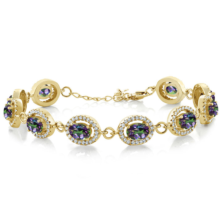 Gem Stone King 18K Yellow Gold Plated Silver 7X5MM Oval Gemstone Birthstone Tennis Bracelet For Women | Size 7.5 Inch | Fine Jewelry Gifts for Women Her Mom Wife