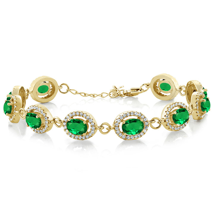 Gem Stone King 18K Yellow Gold Plated Silver 7X5MM Oval Gemstone Birthstone Tennis Bracelet For Women | Size 7.5 Inch | Fine Jewelry Gifts for Women Her Mom Wife