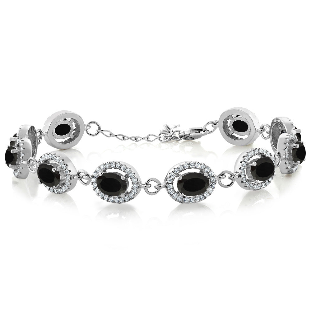 Gem Stone King 8-17 Cttw Oval Halo Statement Tennis Bracelet For Women | 925 Sterling Silver | 7X5MM Gemstone Birthstone | 7.5 Inch | Jewelry Gifts for Mom Wife Her