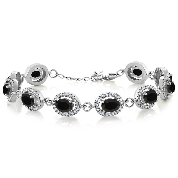 Gem Stone King 8-17 Cttw Oval Halo Statement Tennis Bracelet For Women | 925 Sterling Silver | 7X5MM Gemstone Birthstone | 7.5 Inch | Jewelry Gifts for Mom Wife Her