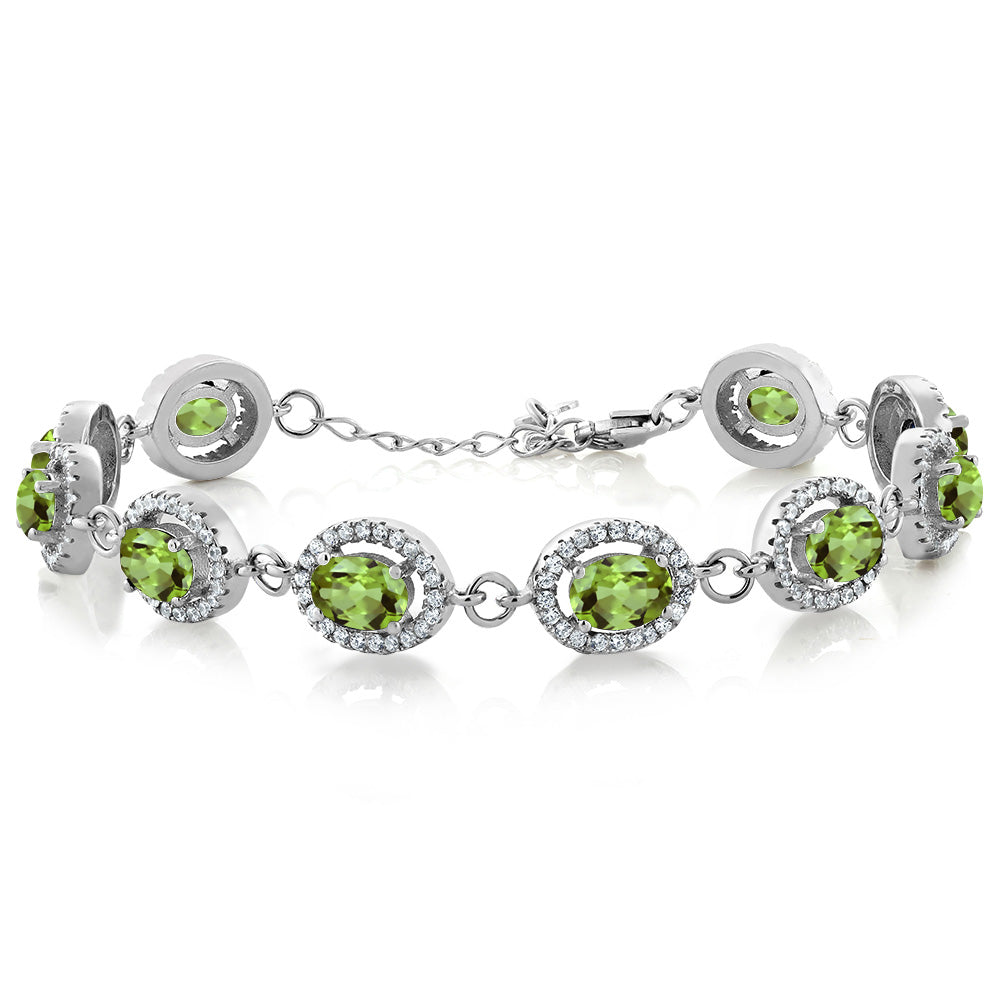 Gem Stone King 8-17 Cttw Oval Halo Statement Tennis Bracelet For Women | 925 Sterling Silver | 7X5MM Gemstone Birthstone | 7.5 Inch | Jewelry Gifts for Mom Wife Her