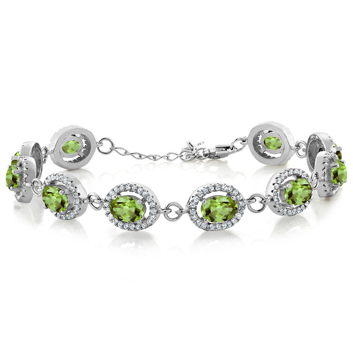 Gem Stone King 8-17 Cttw Oval Halo Statement Tennis Bracelet For Women | 925 Sterling Silver | 7X5MM Gemstone Birthstone | 7.5 Inch | Jewelry Gifts for Mom Wife Her