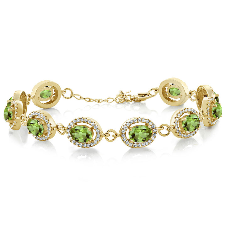 Gem Stone King 18K Yellow Gold Plated Silver 7X5MM Oval Gemstone Birthstone Tennis Bracelet For Women | Size 7.5 Inch | Fine Jewelry Gifts for Women Her Mom Wife