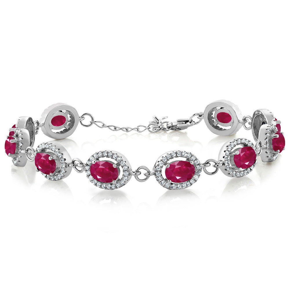 Gem Stone King 8-17 Cttw Oval Halo Statement Tennis Bracelet For Women | 925 Sterling Silver | 7X5MM Gemstone Birthstone | 7.5 Inch | Jewelry Gifts for Mom Wife Her