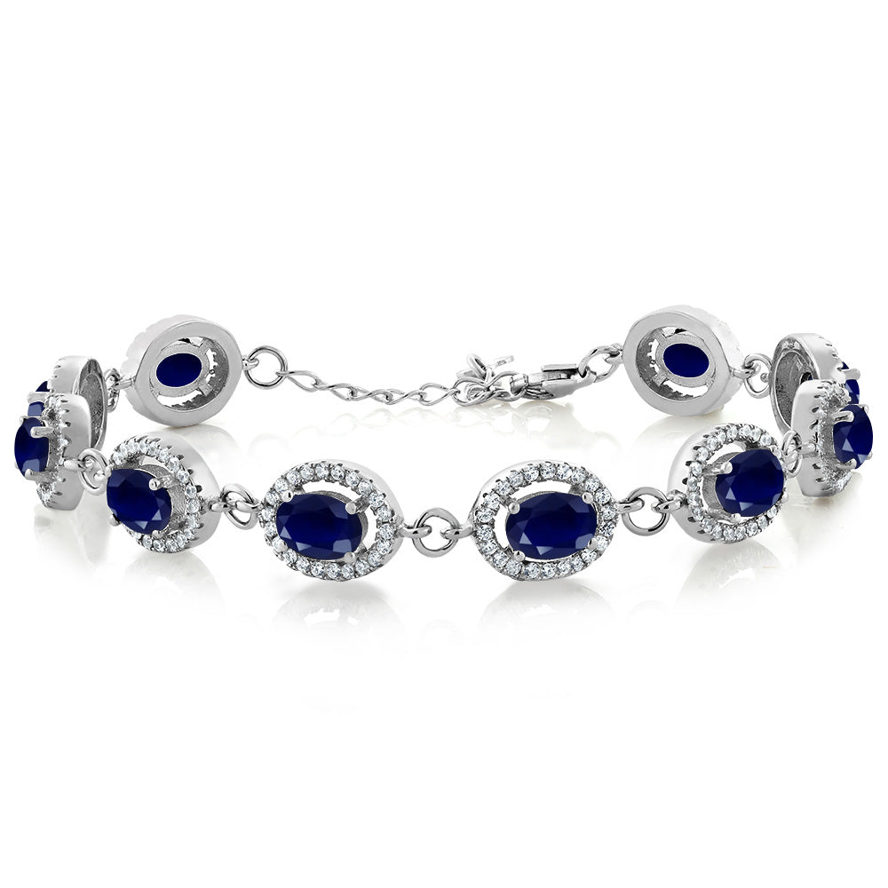 Gem Stone King 8-17 Cttw Oval Halo Statement Tennis Bracelet For Women | 925 Sterling Silver | 7X5MM Gemstone Birthstone | 7.5 Inch | Jewelry Gifts for Mom Wife Her