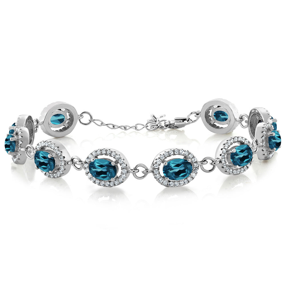 Gem Stone King 8-17 Cttw Oval Halo Statement Tennis Bracelet For Women | 925 Sterling Silver | 7X5MM Gemstone Birthstone | 7.5 Inch | Jewelry Gifts for Mom Wife Her