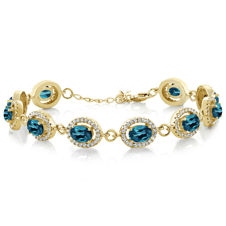 Gem Stone King 18K Yellow Gold Plated Silver 7X5MM Oval Gemstone Birthstone Tennis Bracelet For Women | Size 7.5 Inch | Fine Jewelry Gifts for Women Her Mom Wife