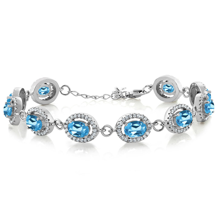 Gem Stone King 8-17 Cttw Oval Halo Statement Tennis Bracelet For Women | 925 Sterling Silver | 7X5MM Gemstone Birthstone | 7.5 Inch | Jewelry Gifts for Mom Wife Her