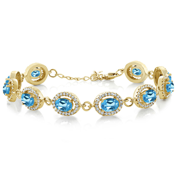 Gem Stone King 18K Yellow Gold Plated Silver 7X5MM Oval Gemstone Birthstone Tennis Bracelet For Women | Size 7.5 Inch | Fine Jewelry Gifts for Women Her Mom Wife