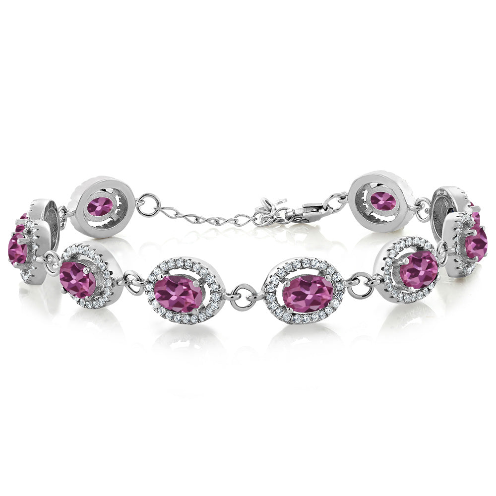 Gem Stone King 8-17 Cttw Oval Halo Statement Tennis Bracelet For Women | 925 Sterling Silver | 7X5MM Gemstone Birthstone | 7.5 Inch | Jewelry Gifts for Mom Wife Her