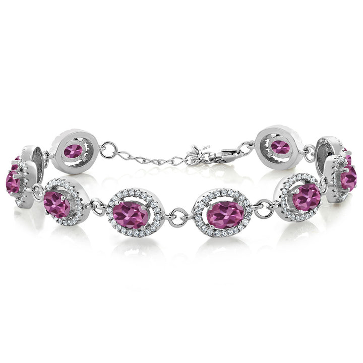 Gem Stone King 8-17 Cttw Oval Halo Statement Tennis Bracelet For Women | 925 Sterling Silver | 7X5MM Gemstone Birthstone | 7.5 Inch | Jewelry Gifts for Mom Wife Her