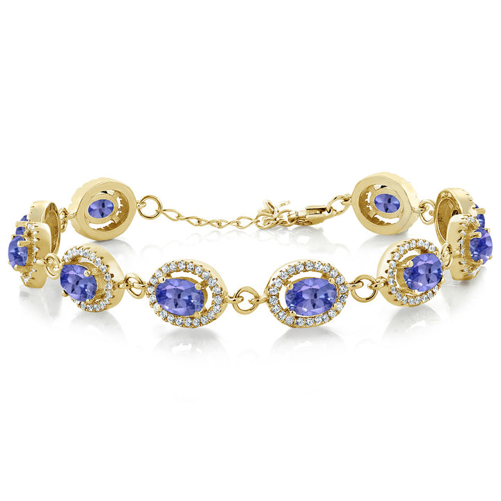 Gem Stone King 18K Yellow Gold Plated Silver 7X5MM Oval Gemstone Birthstone Tennis Bracelet For Women | Size 7.5 Inch | Fine Jewelry Gifts for Women Her Mom Wife