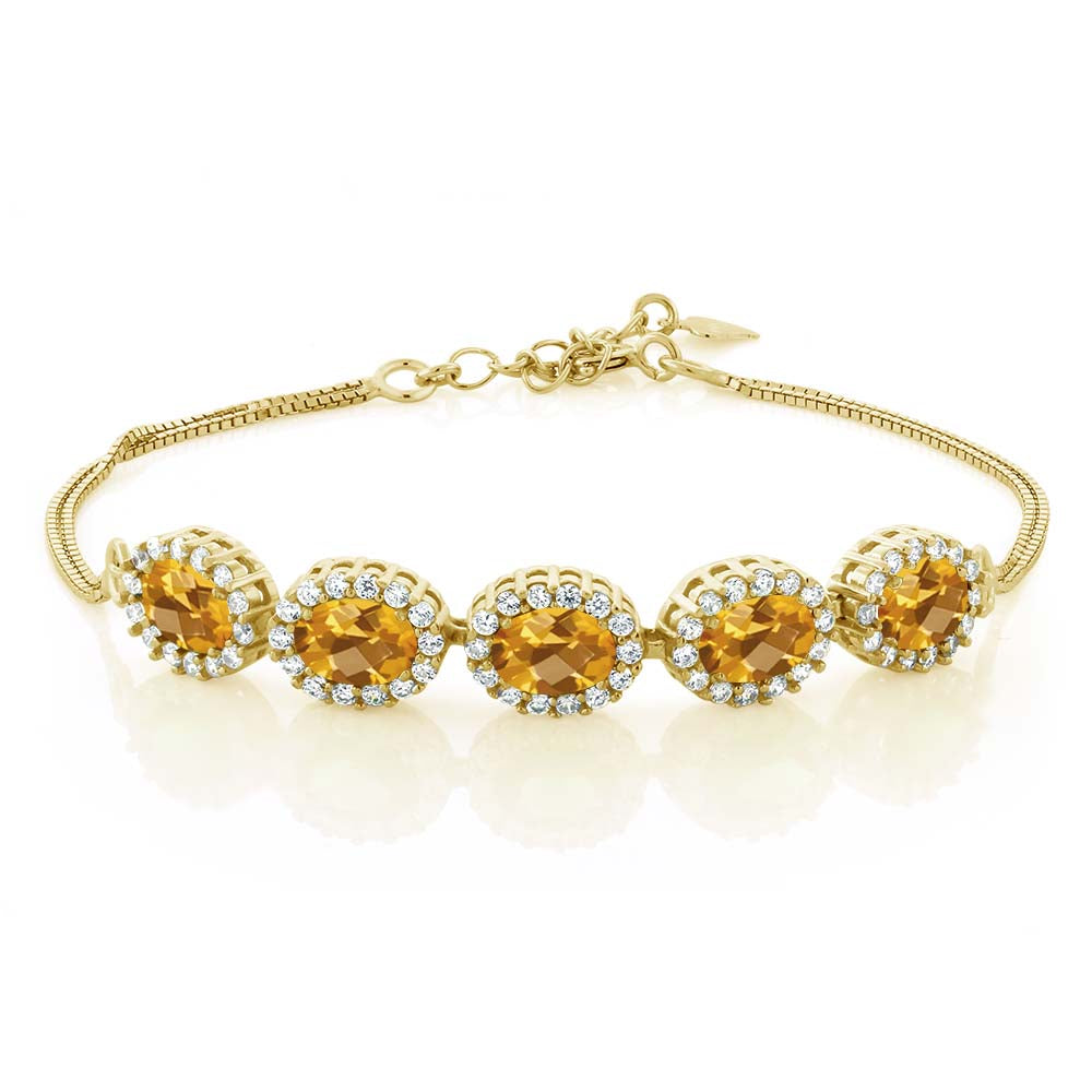 Citrine-Checkerboard - November_Bracelet in 925 Yellow Gold Plated Silver