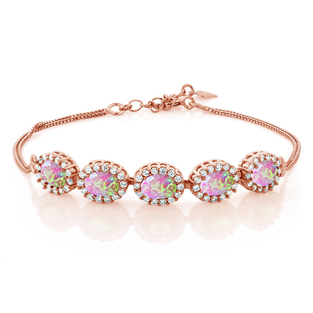 Pink Simulated Opal - October_Bracelet in 925 Rose Gold Plated Silver