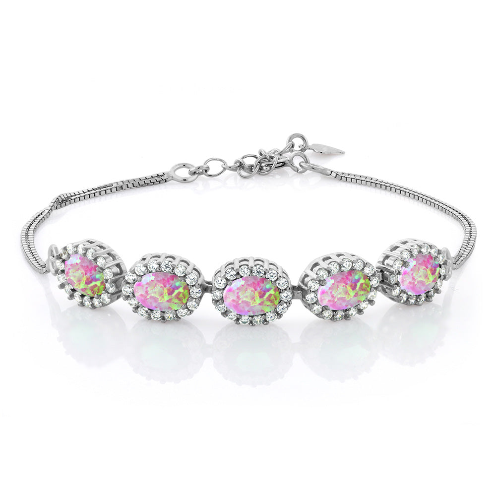 Pink Simulated Opal - October_Bracelet in 925 Sterling Silver