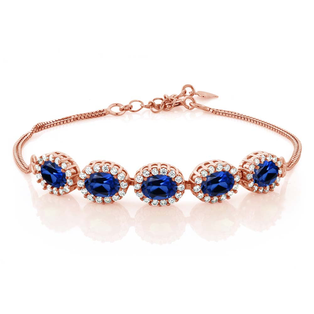 Blue Created Sapphire - September_Bracelet in 925 Rose Gold Plated Silver