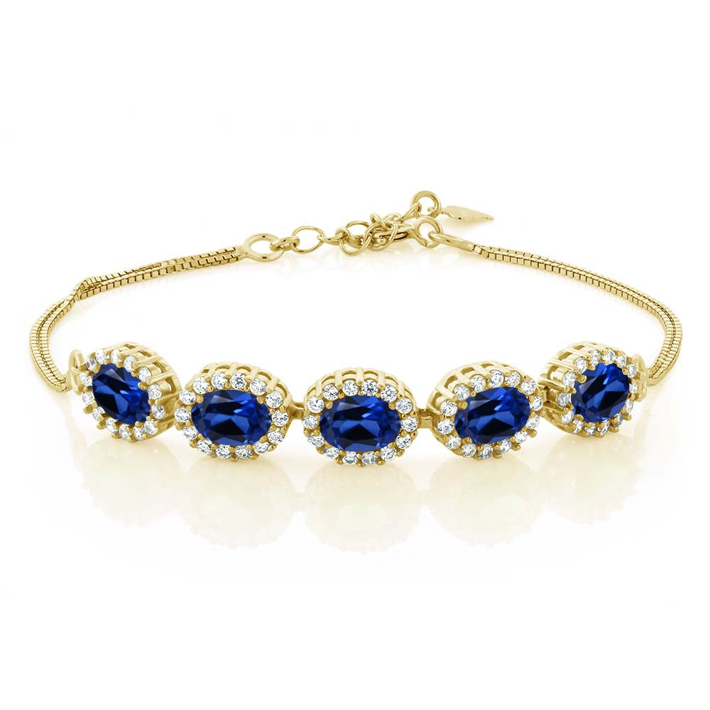 Blue Created Sapphire - September_Bracelet in 925 Yellow Gold Plated Silver