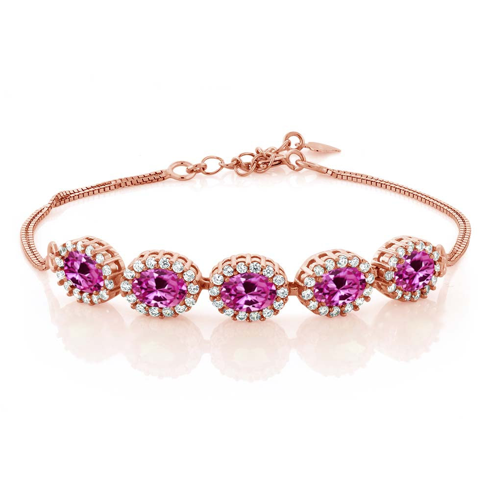 Pink Created Sapphire - September_Bracelet in 925 Rose Gold Plated Silver