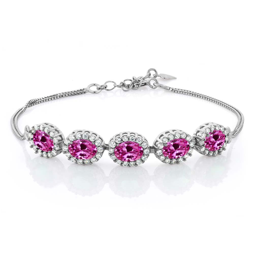 Pink Created Sapphire - September_Bracelet in 925 Sterling Silver
