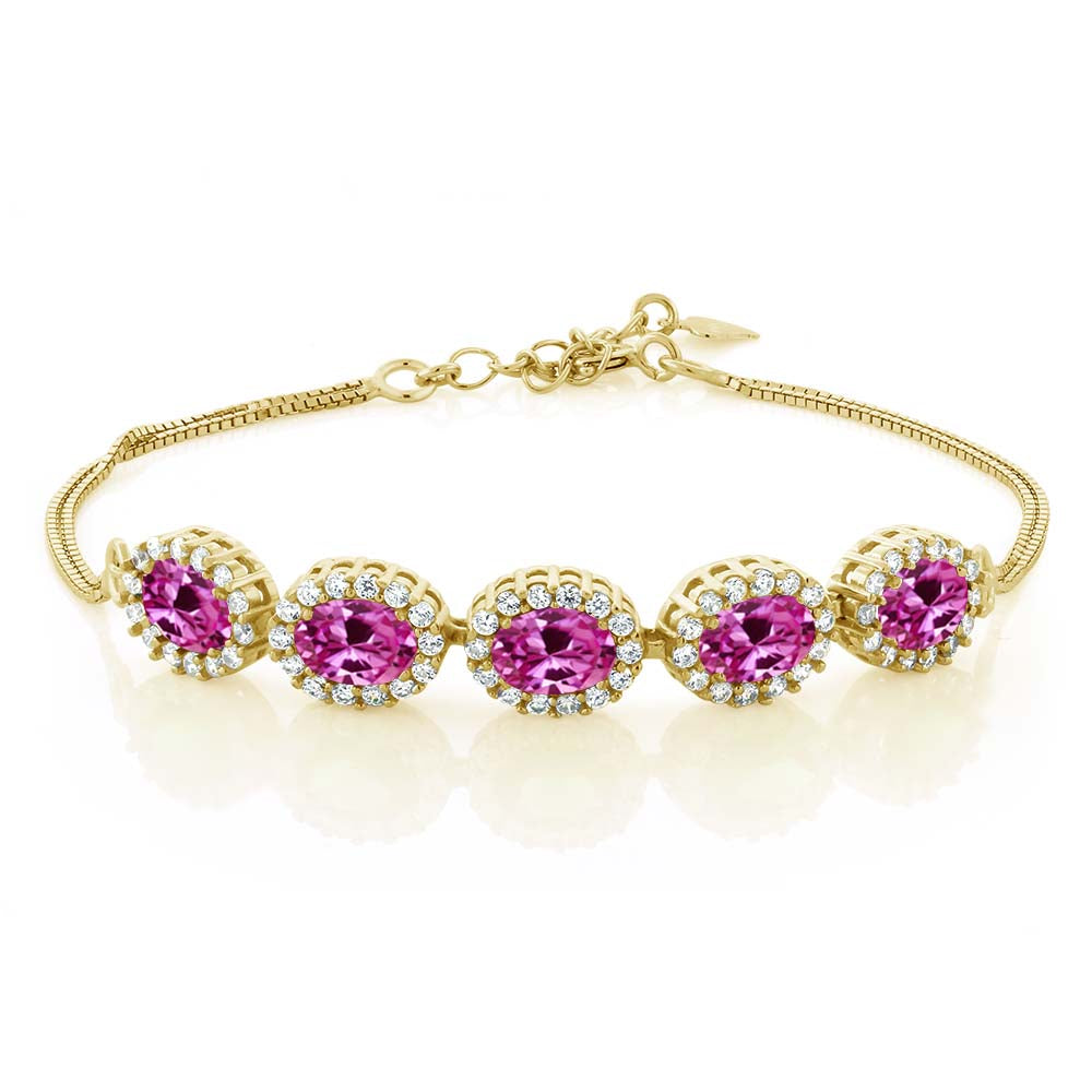 Pink Created Sapphire - September_Bracelet in 925 Yellow Gold Plated Silver