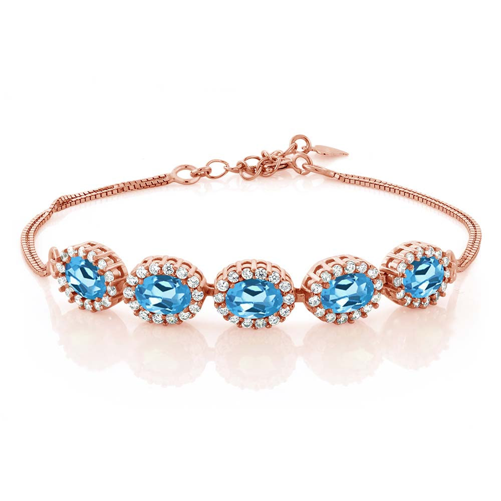 Swiss Blue Topaz - November_Bracelet in 925 Rose Gold Plated Silver