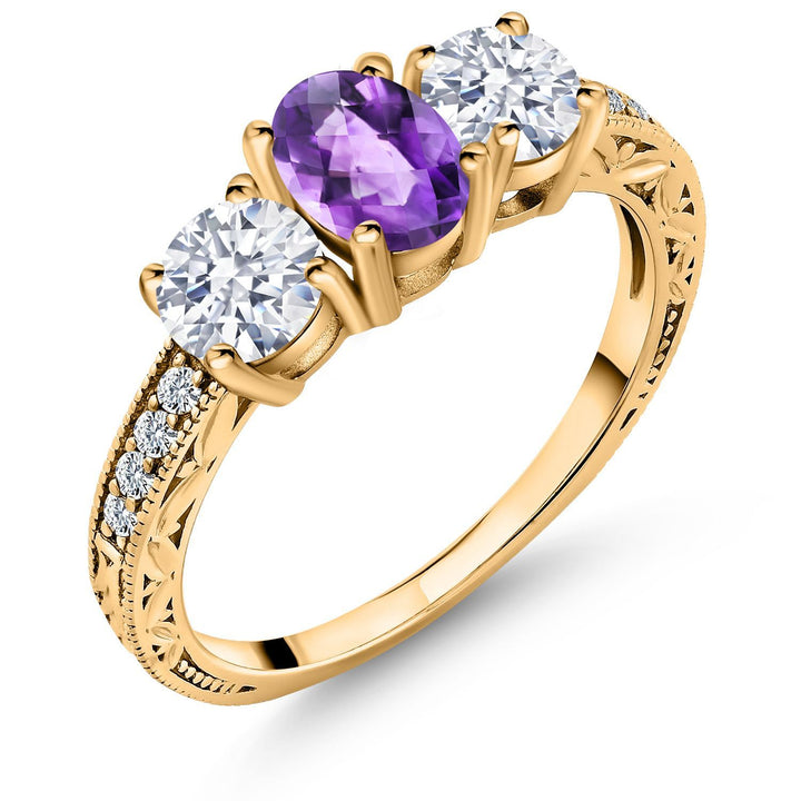 Amethyst-Checkerboard - February_5_Ring in 925 Yellow Gold Plated Silver