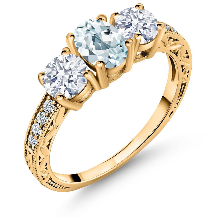 Aquamarine - March_5_Ring in 925 Yellow Gold Plated Silver