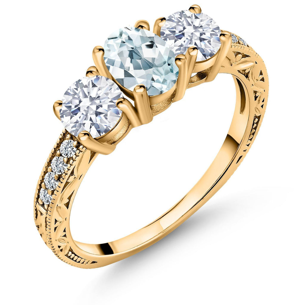 Aquamarine - March_8_Ring in 925 Yellow Gold Plated Silver