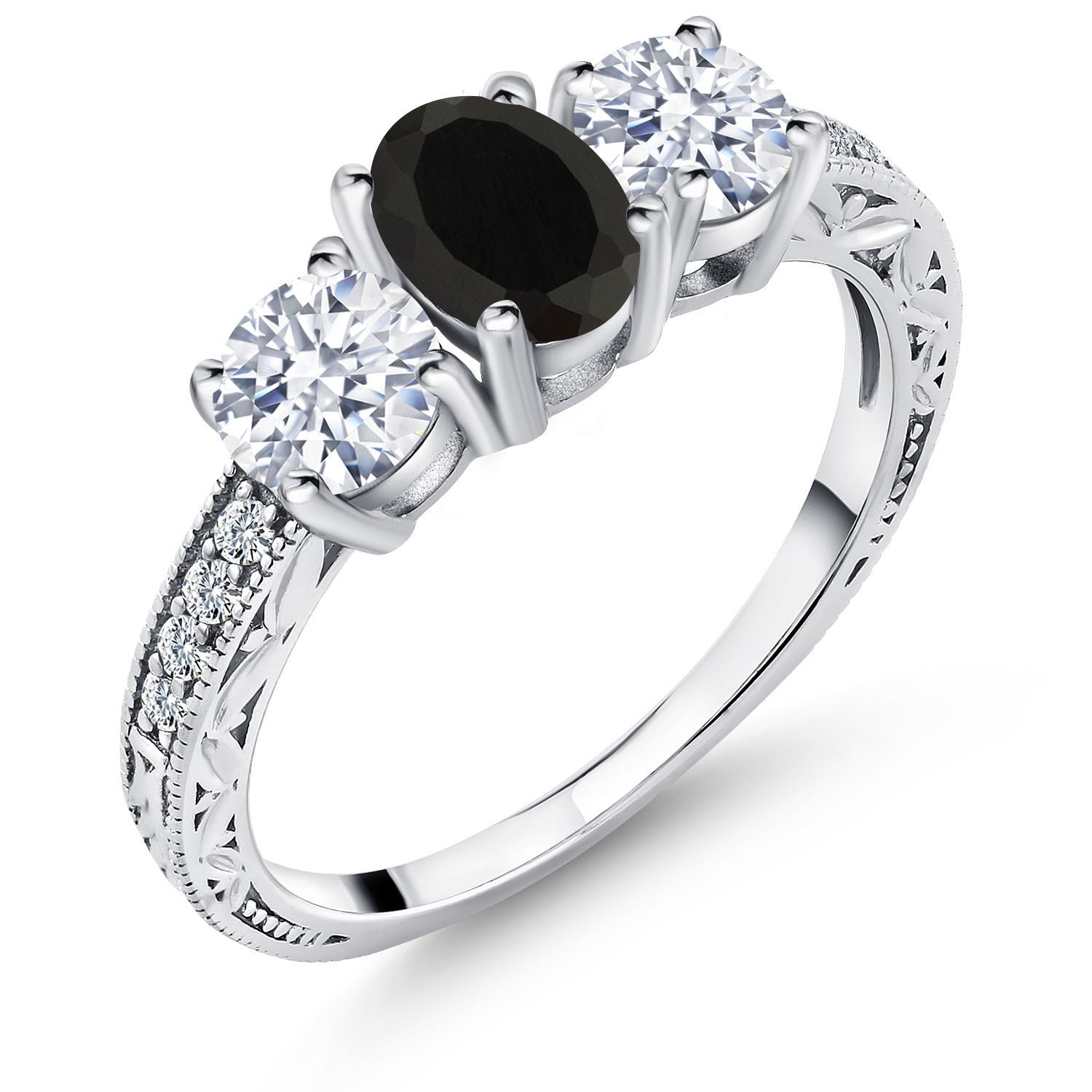 925 Sterling Silver Black Onyx Wedding Engagement Ring For Women | 2.42 Cttw | Gemstone Birthstone | Available in size 5, 6, 7, 8, 9