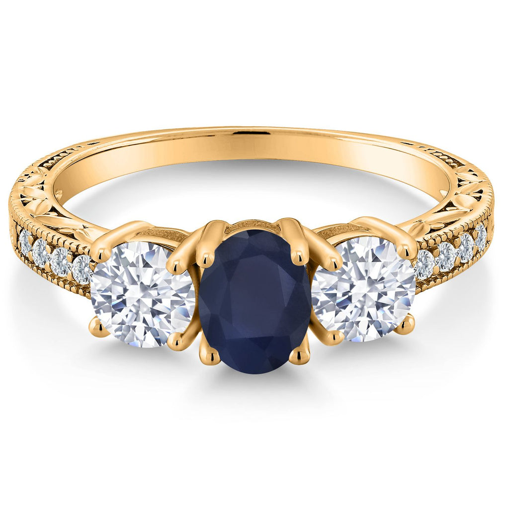 Sapphire and Zirconia_7_Ring in 925 Yellow Gold Plated Silver