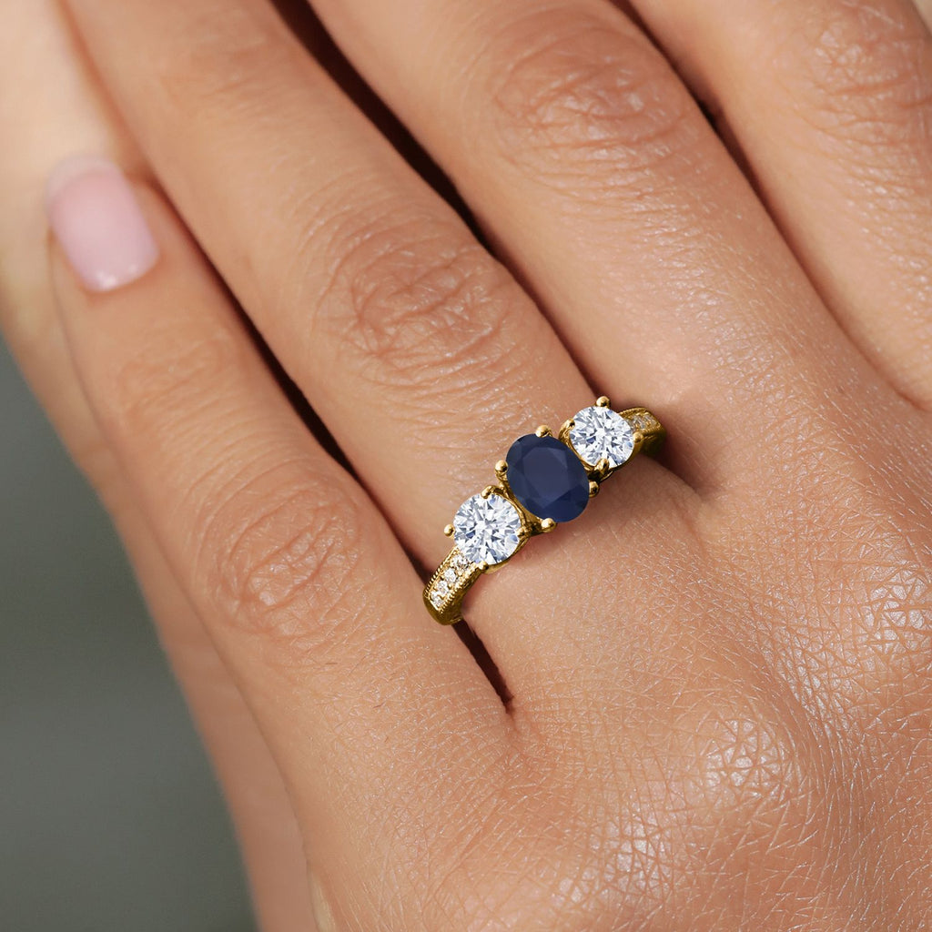 Sapphire and Zirconia_7_Ring in 925 Yellow Gold Plated Silver