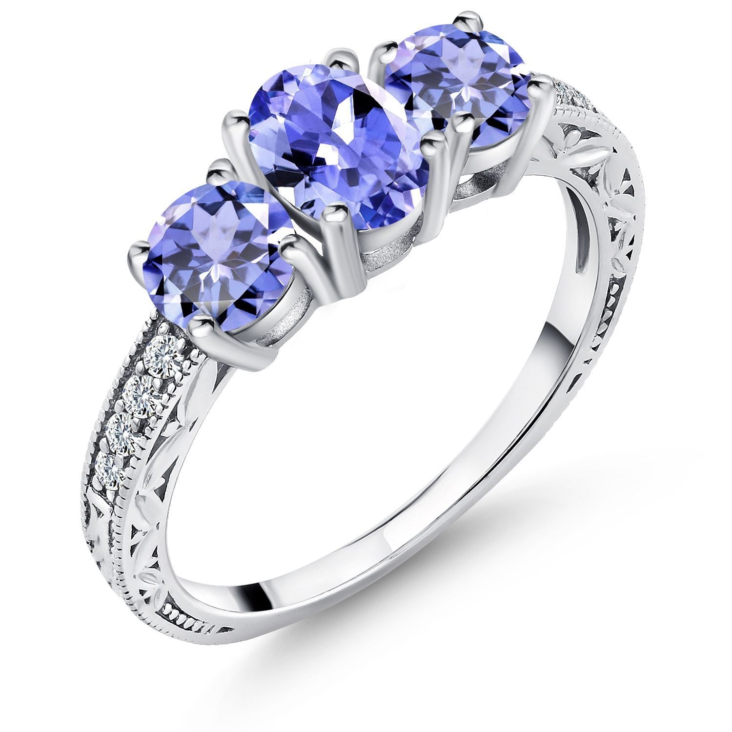 1.79 Cttw Blue Tanzanite 3-Stone Ring In 925 Sterling Silver | Gemstone Birthstone | Three Stone Wedding Engagement Ring For Women | Available in size 5, 6, 7, 8, 9