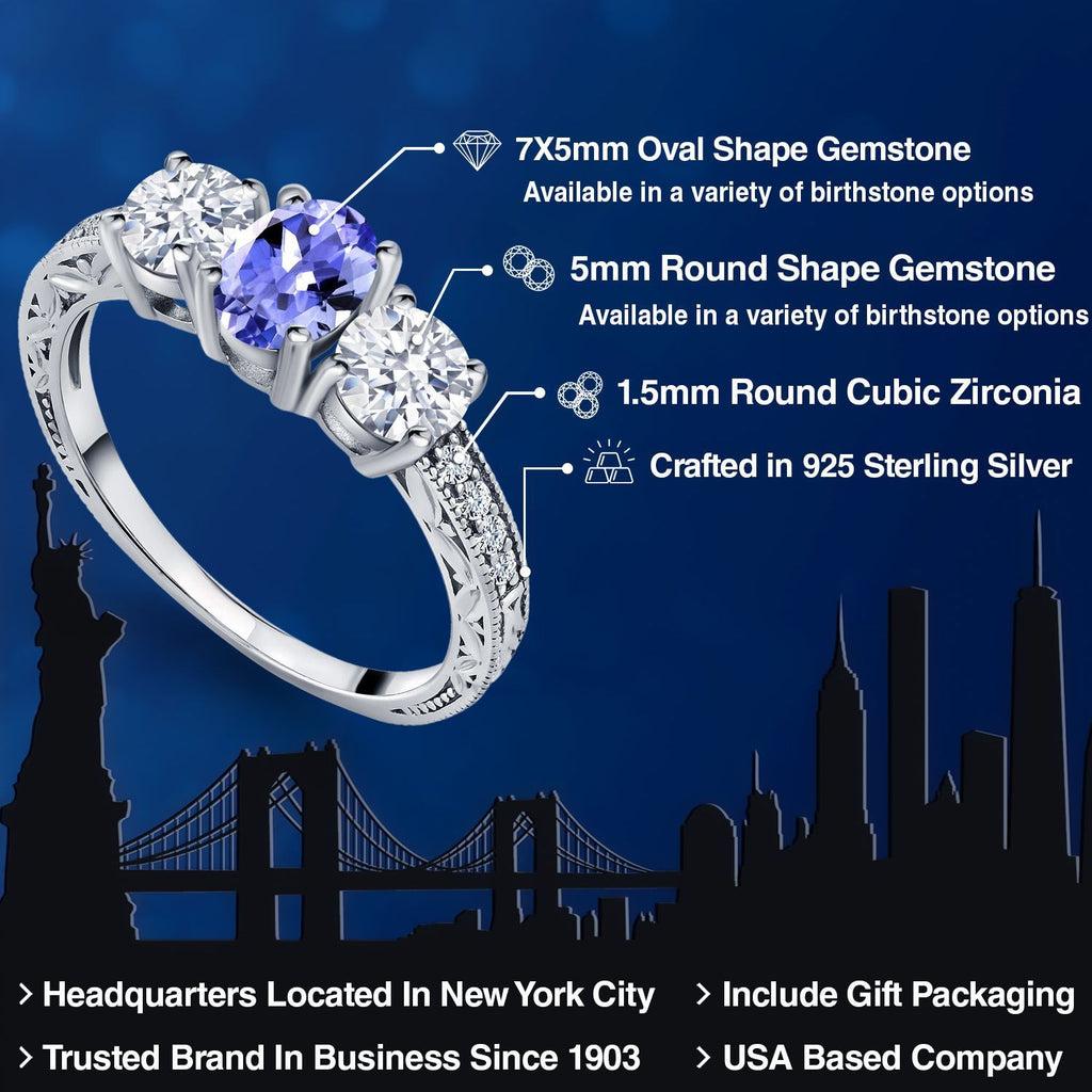Tanzanite AAA and Zirconia_7_Ring in 925 Sterling Silver