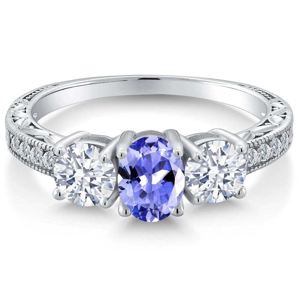 Tanzanite AAA and Zirconia_7_Ring in 925 Sterling Silver