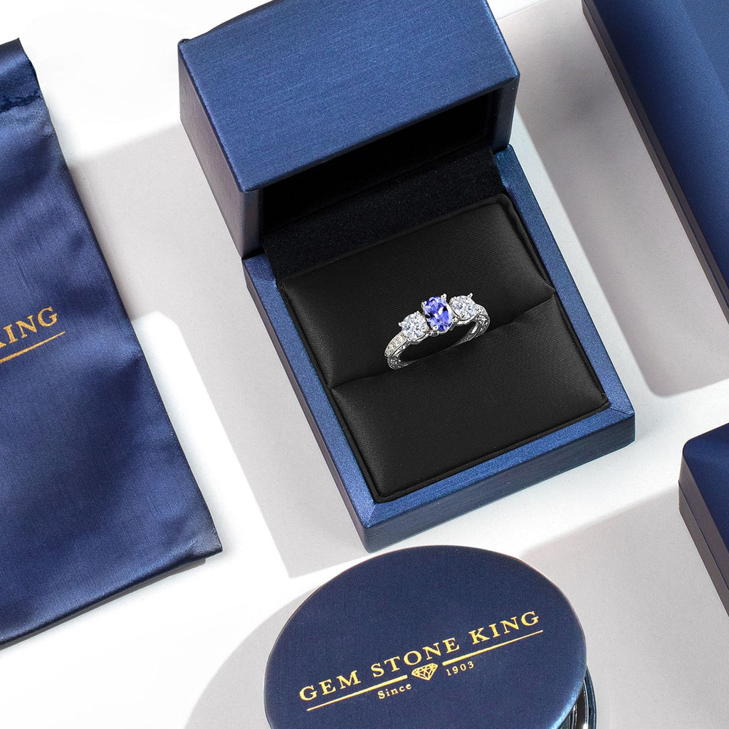 Tanzanite AAA and Zirconia_7_Ring in 925 Sterling Silver