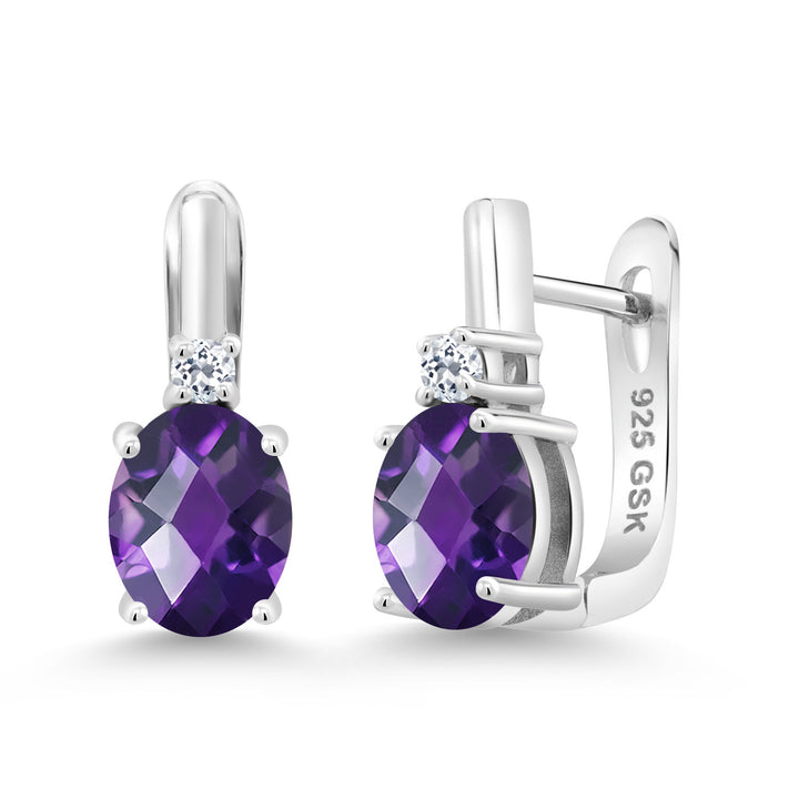 Gem Stone King 925 Sterling Silver 9X7MM Oval Gemstone Birthstone and 2.5MM White Topaz Earrings For Women | Fine Jewelry Gifts for Women Her Mom Wife