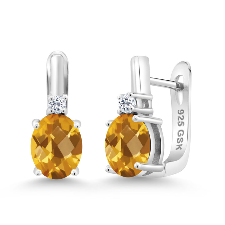 925 Sterling Silver 9X7MM Oval Gemstone Birthstone and 2.5MM White Topaz Earrings For Women | Fine Jewelry Gifts for Women Her Mom Wife